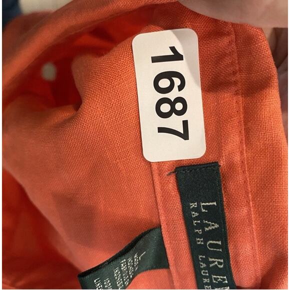 Talbots Top Large L Orange Melon Linen Button Up Roll Tab Lagenlook Boho Coastal - Picture 14 of 14